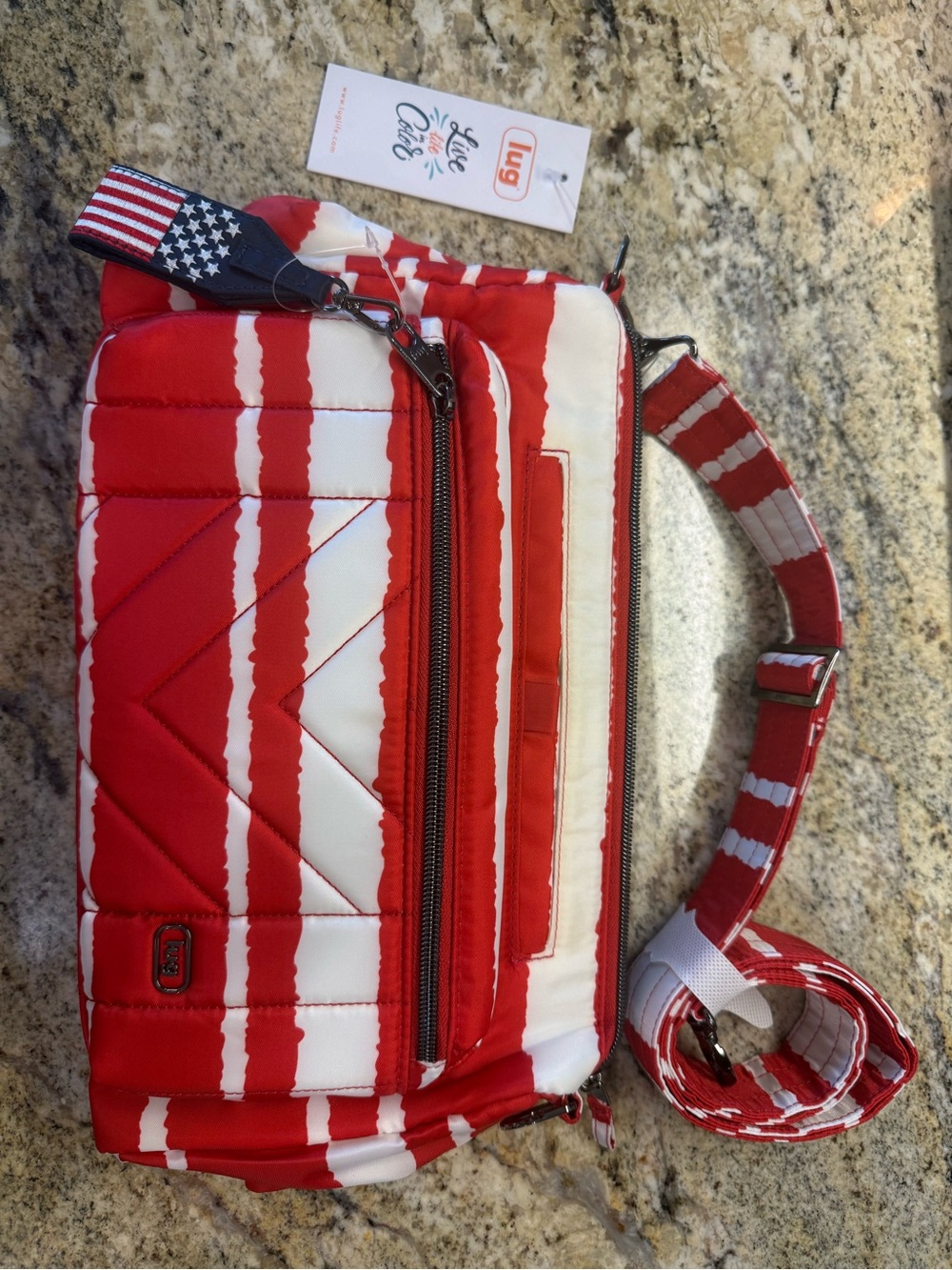 lug Red and White Quilted Belt Bag with Striped Strap